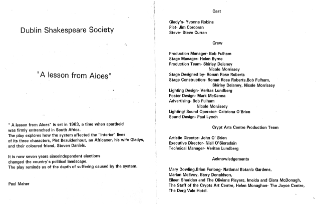 Programme cover from the 2000 performance of a lesson from aloes