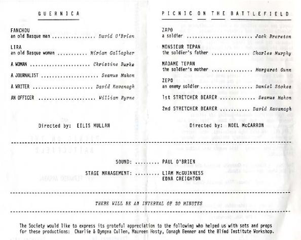 Cast and crew list from the 1976 performance of plays by Arrabal