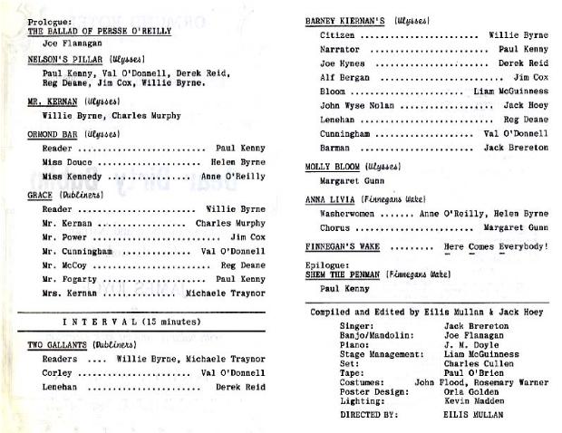 Cast and crew for the 1982 performance of Dear Dirty Dublin