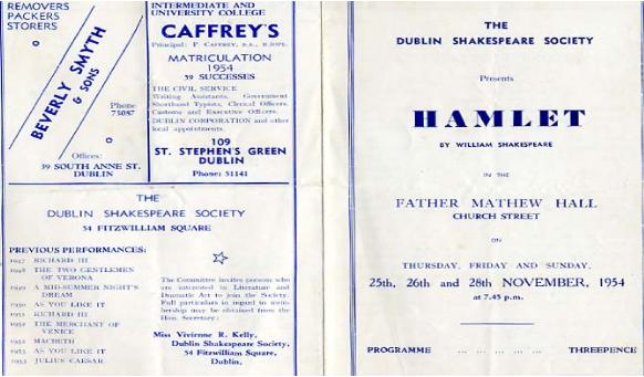 Cover of the programme from the 1954 performance of Hamlet
