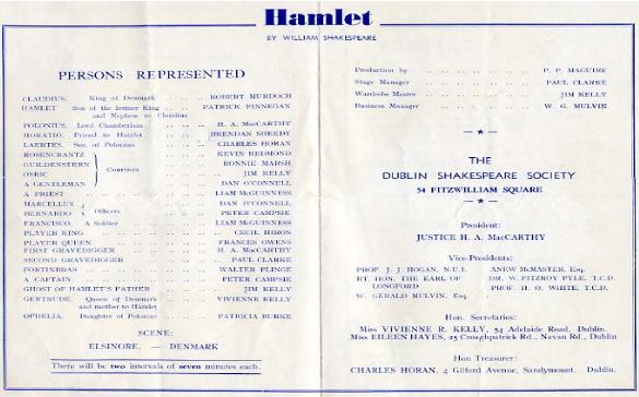 Programme from the 1954 performance of Hamlet