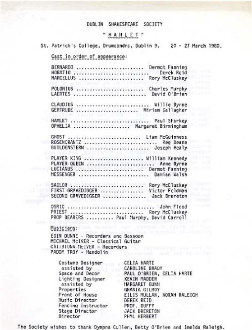 Programme from the 1980 performance of Hamlet