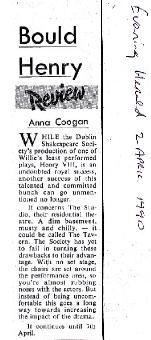 Review of the 1990 performance of Henry VIII
