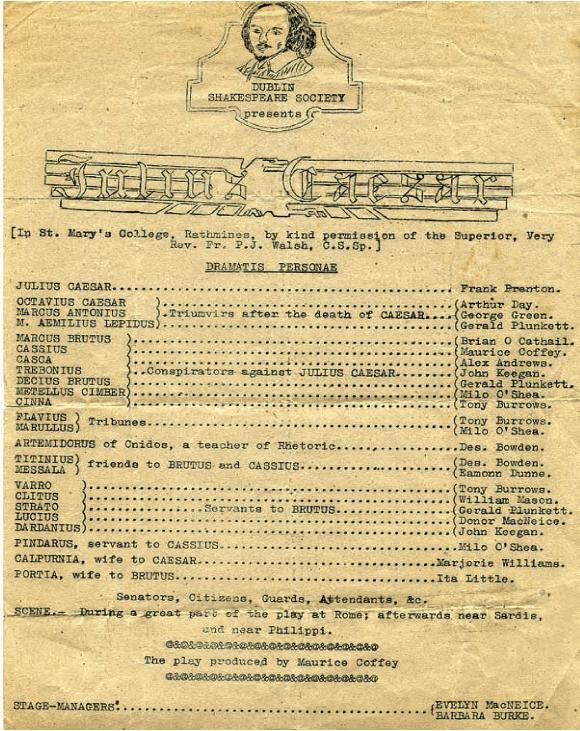 Programme from the 1943 performance of Julius Caesar