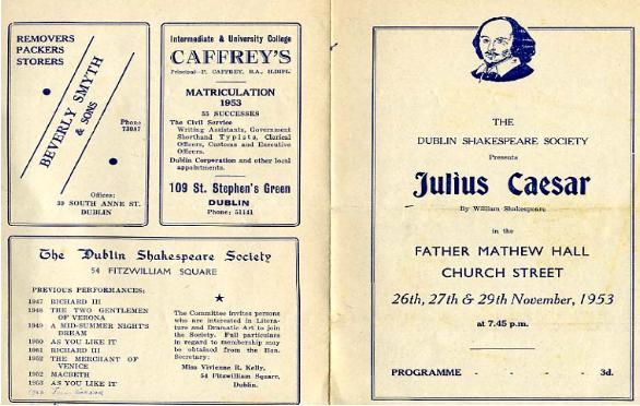 Programme cover from the 1953 performance of Julius Caesar