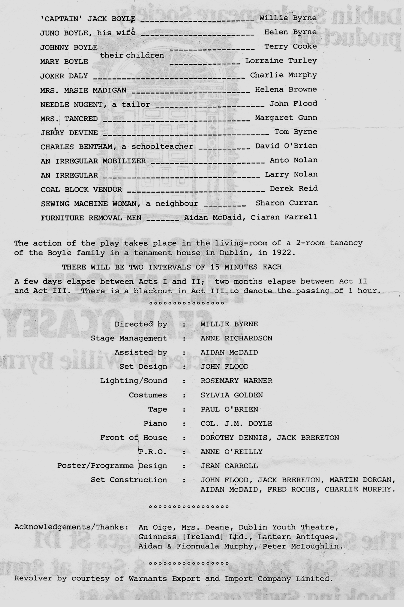 Programme for the 1984 performance of Juno and the Paycock