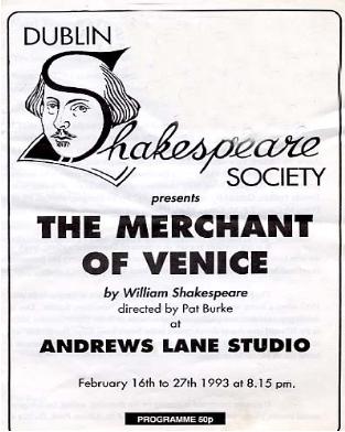 Programme cover from the 1993 performance of merchant of venice