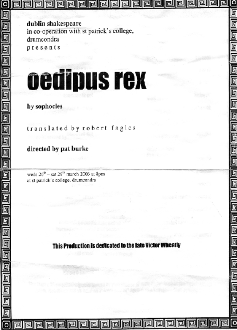 Programme cover from the 2003 performance of oedipus rex