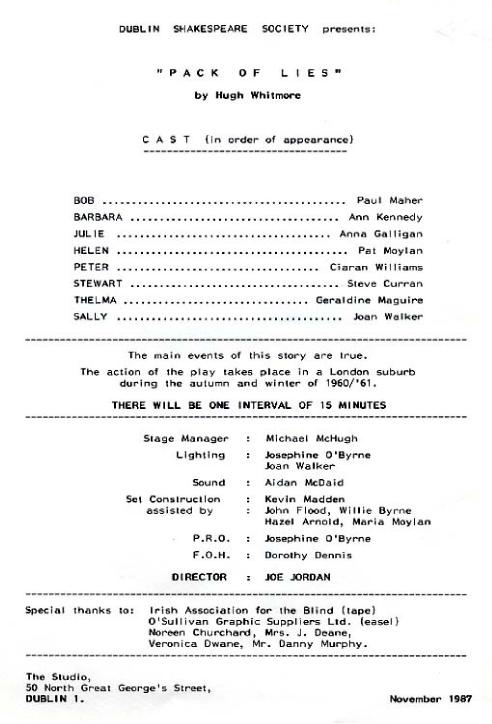 Pack of Lies by Hugh Whitmore, performed in 1987