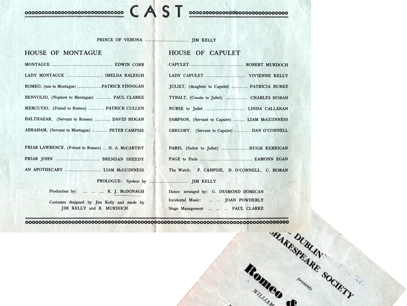 Cast list of the 1955 performance of Romeo and Juliet