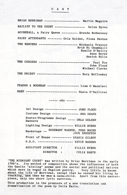 Cast and crew from the 1982 performance of the Midnight Court