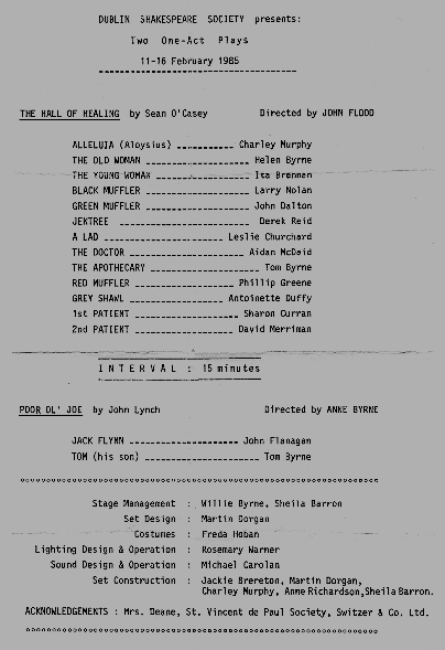 Cast and crew from the 1985 performance of two one act plays
