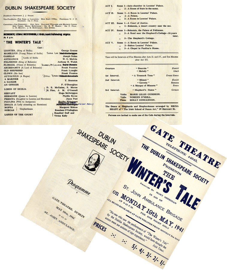 Programme from the 1941 performance of The Winter's Tale