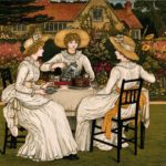 Dublin Shakespeare Society Three young woman are sitting at table in a garden having